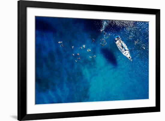 Aerial Shot of Beautiful Blue Lagoon at Hot Summer Day with Sailing Boat. Top View of People are Sw-dusanpetkovic-Framed Photographic Print