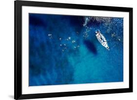 Aerial Shot of Beautiful Blue Lagoon at Hot Summer Day with Sailing Boat. Top View of People are Sw-dusanpetkovic-Framed Photographic Print