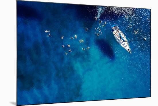 Aerial Shot of Beautiful Blue Lagoon at Hot Summer Day with Sailing Boat. Top View of People are Sw-dusanpetkovic-Mounted Photographic Print