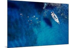 Aerial Shot of Beautiful Blue Lagoon at Hot Summer Day with Sailing Boat. Top View of People are Sw-dusanpetkovic-Mounted Photographic Print