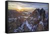 Aerial Shot of Sassolungo at Sunset-Roberto Moiola-Framed Stretched Canvas