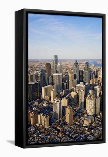 Aerial sunset views of Philiadelphia, Pennsylvania, the City of Brotherly Love-null-Framed Stretched Canvas