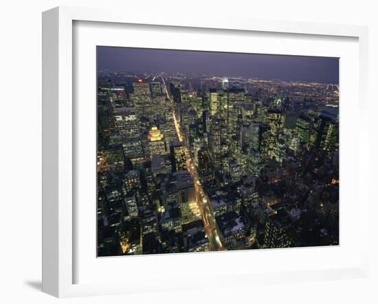 Aerial View at Night of the City Lights Taken from the Empire State Building, New York, USA-Nigel Francis-Framed Photographic Print