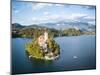 Aerial view by drone of Bled Island with the Church of the Assumption at dawn, Slovenia-Ben Pipe-Mounted Photographic Print