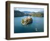 Aerial view by drone of Bled Island with the Church of the Assumption at dawn, Slovenia-Ben Pipe-Framed Photographic Print