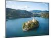 Aerial view by drone of Bled Island with the Church of the Assumption at dawn, Slovenia-Ben Pipe-Mounted Photographic Print