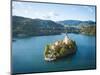 Aerial view by drone of Bled Island with the Church of the Assumption at dawn, Slovenia-Ben Pipe-Mounted Photographic Print