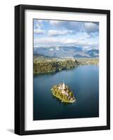 Aerial view by drone of Bled Island with the Church of the Assumption at dawn, Slovenia-Ben Pipe-Framed Photographic Print