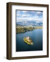 Aerial view by drone of Bled Island with the Church of the Assumption at dawn, Slovenia-Ben Pipe-Framed Photographic Print