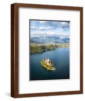 Aerial view by drone of Bled Island with the Church of the Assumption at dawn, Slovenia-Ben Pipe-Framed Photographic Print