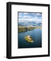 Aerial view by drone of Bled Island with the Church of the Assumption at dawn, Slovenia-Ben Pipe-Framed Photographic Print