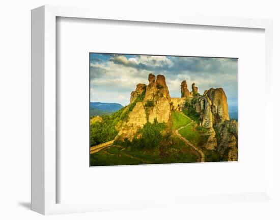 Aerial view by drone of Kaleto Rock Fortress rock formations, Belogradchik, Bulgaria-Christian Kober-Framed Photographic Print