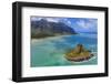 Aerial view by drone of Kaneohe Bay and Mokolii island (Chinaman's Hat), Oahu Island, Hawaii, USA-Christian Kober-Framed Photographic Print