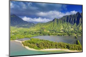 Aerial view by drone of Kaneohe Bay, Oahu Island, Hawaii, USA-Christian Kober-Mounted Photographic Print