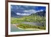 Aerial view by drone of Kaneohe Bay, Oahu Island, Hawaii, USA-Christian Kober-Framed Photographic Print