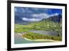 Aerial view by drone of Kaneohe Bay, Oahu Island, Hawaii, USA-Christian Kober-Framed Photographic Print