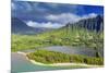 Aerial view by drone of Kaneohe Bay, Oahu Island, Hawaii, USA-Christian Kober-Mounted Photographic Print