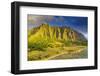 Aerial view by drone of Kaneohe Bay sea cliffs, Oahu Island, Hawaii, USA-Christian Kober-Framed Photographic Print