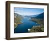 Aerial view by drone of Lake Bohinj, Triglav National Park, Upper Carniola, Slovenia-Ben Pipe-Framed Photographic Print