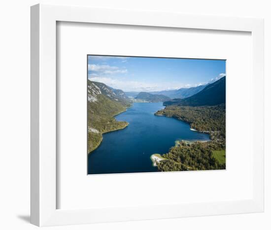 Aerial view by drone of Lake Bohinj, Triglav National Park, Upper Carniola, Slovenia-Ben Pipe-Framed Photographic Print