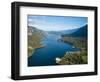 Aerial view by drone of Lake Bohinj, Triglav National Park, Upper Carniola, Slovenia-Ben Pipe-Framed Photographic Print