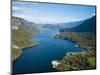 Aerial view by drone of Lake Bohinj, Triglav National Park, Upper Carniola, Slovenia-Ben Pipe-Mounted Photographic Print