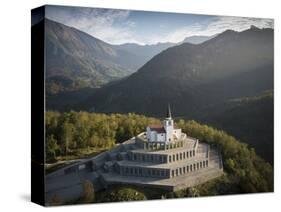 Aerial view by drone of St. Anthony's Sanctuary Caporetto Memorial, Kobarid, Goriska, Slovenia-Ben Pipe-Stretched Canvas