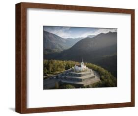 Aerial view by drone of St. Anthony's Sanctuary Caporetto Memorial, Kobarid, Goriska, Slovenia-Ben Pipe-Framed Photographic Print