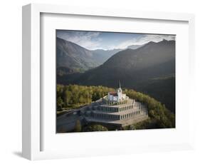 Aerial view by drone of St. Anthony's Sanctuary Caporetto Memorial, Kobarid, Goriska, Slovenia-Ben Pipe-Framed Photographic Print