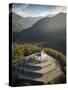 Aerial view by drone of St. Anthony's Sanctuary Caporetto Memorial, Kobarid, Goriska, Slovenia-Ben Pipe-Stretched Canvas