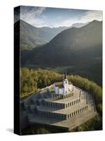 Aerial view by drone of St. Anthony's Sanctuary Caporetto Memorial, Kobarid, Goriska, Slovenia-Ben Pipe-Stretched Canvas