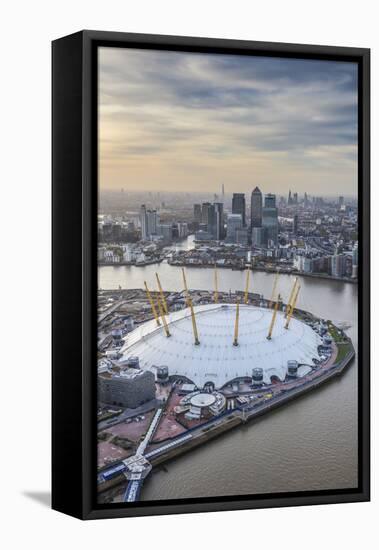 Aerial View from Helicopter, Canary Wharf and O2 Arena, London, England-Jon Arnold-Framed Stretched Canvas