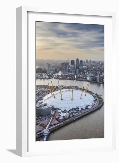 Aerial View from Helicopter, Canary Wharf and O2 Arena, London, England-Jon Arnold-Framed Photographic Print