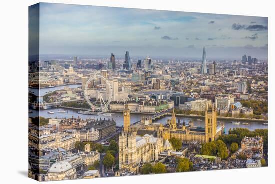 Aerial View from Helicopter, Houses of Parliament, River Thames, London, England-Jon Arnold-Stretched Canvas