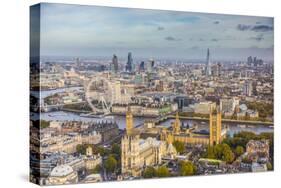 Aerial View from Helicopter, Houses of Parliament, River Thames, London, England-Jon Arnold-Stretched Canvas