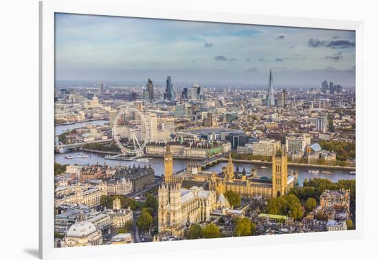 Aerial View from Helicopter, Houses of Parliament, River Thames, London, England-Jon Arnold-Framed Photographic Print