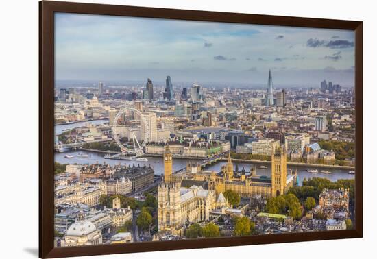 Aerial View from Helicopter, Houses of Parliament, River Thames, London, England-Jon Arnold-Framed Photographic Print