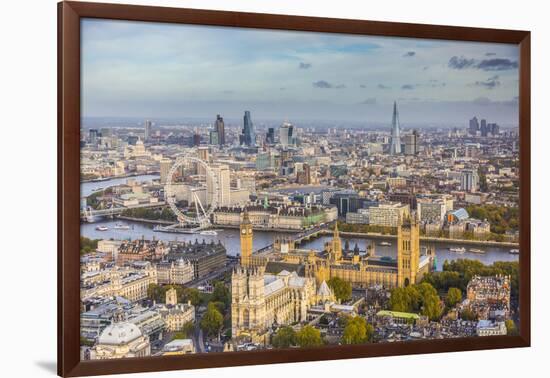 Aerial View from Helicopter, Houses of Parliament, River Thames, London, England-Jon Arnold-Framed Photographic Print