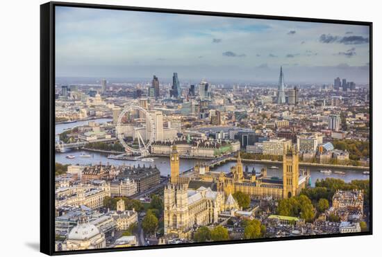 Aerial View from Helicopter, Houses of Parliament, River Thames, London, England-Jon Arnold-Framed Stretched Canvas