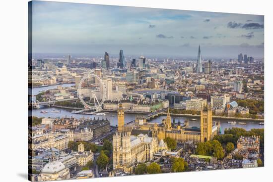 Aerial View from Helicopter, Houses of Parliament, River Thames, London, England-Jon Arnold-Stretched Canvas