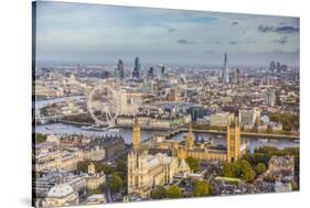 Aerial View from Helicopter, Houses of Parliament, River Thames, London, England-Jon Arnold-Stretched Canvas