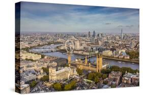 Aerial View from Helicopter, Houses of Parliament, River Thames, London, England-Jon Arnold-Stretched Canvas