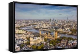 Aerial View from Helicopter, Houses of Parliament, River Thames, London, England-Jon Arnold-Framed Stretched Canvas