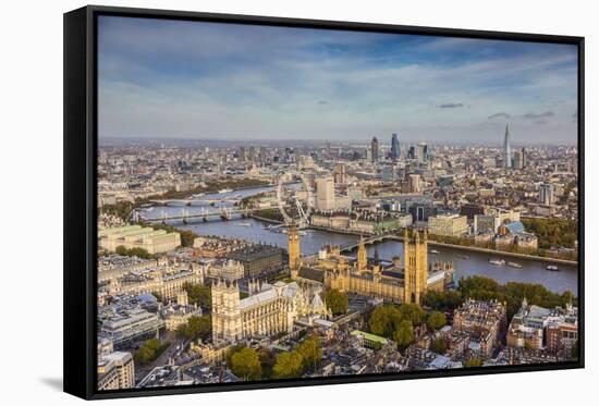 Aerial View from Helicopter, Houses of Parliament, River Thames, London, England-Jon Arnold-Framed Stretched Canvas