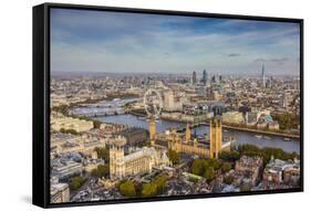 Aerial View from Helicopter, Houses of Parliament, River Thames, London, England-Jon Arnold-Framed Stretched Canvas