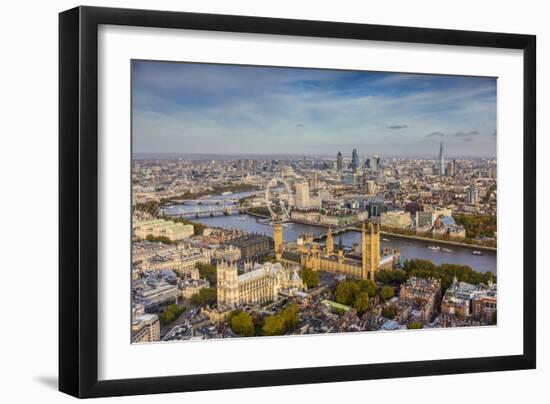 Aerial View from Helicopter, Houses of Parliament, River Thames, London, England-Jon Arnold-Framed Photographic Print