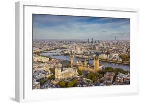 Aerial View from Helicopter, Houses of Parliament, River Thames, London, England-Jon Arnold-Framed Photographic Print