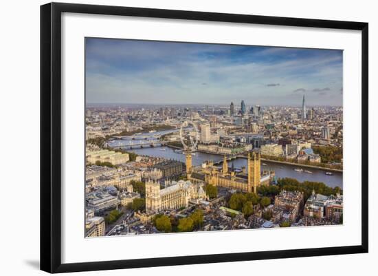 Aerial View from Helicopter, Houses of Parliament, River Thames, London, England-Jon Arnold-Framed Photographic Print