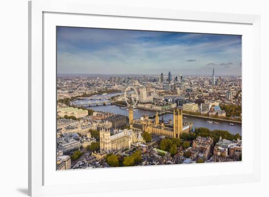 Aerial View from Helicopter, Houses of Parliament, River Thames, London, England-Jon Arnold-Framed Photographic Print