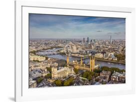 Aerial View from Helicopter, Houses of Parliament, River Thames, London, England-Jon Arnold-Framed Photographic Print